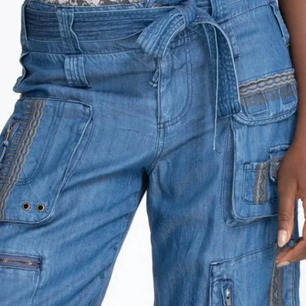 Johnny Was Biya Aventura Embroidered Cargo Denim Pants - Picture 11 of 14